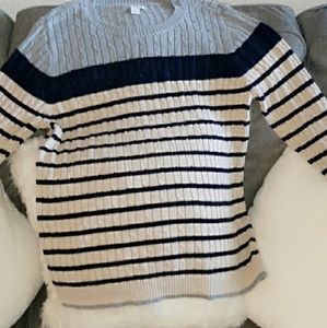 Stripped grey and tan sweater